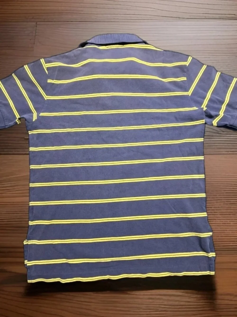 VTG Polo Ralph Lauren Stripe Polo Navy Yellow L 90s USA Tag Distressed Wear